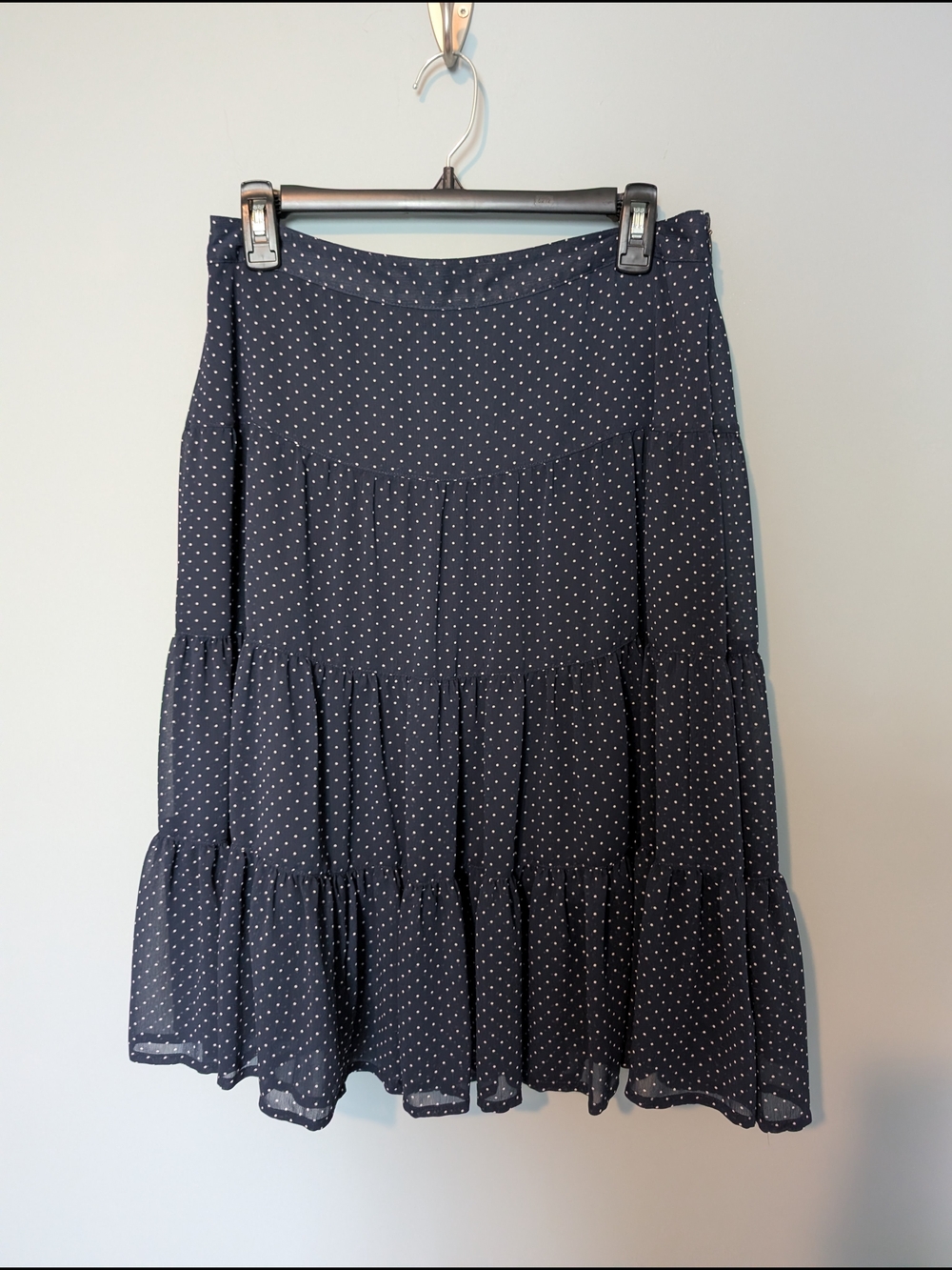 George Navy and White Polka Dot A-Line Tiered Skirt